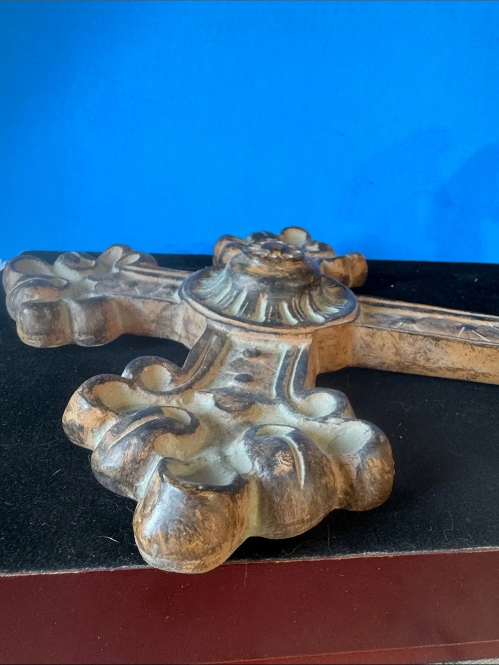 Ornate Decorative Wall Cross in Distressed Brown Finish